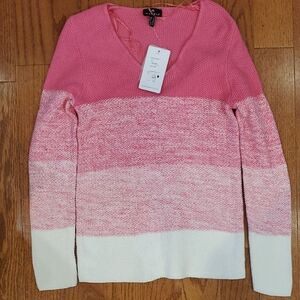 NWT Marble Color Block V-neck Sweater Extra Small Pink and White Women's Sweater
